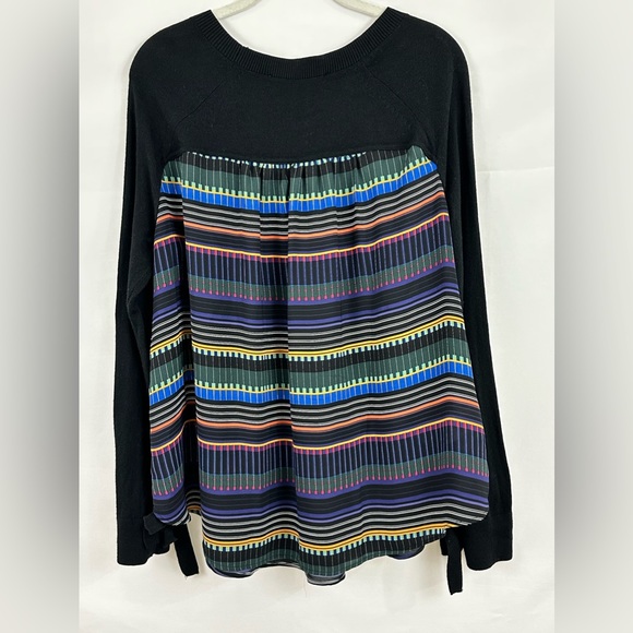 Loft Black Silk Blend Sweater with Semi-Sheer Striped back and sides Lar… - Picture 4 of 8